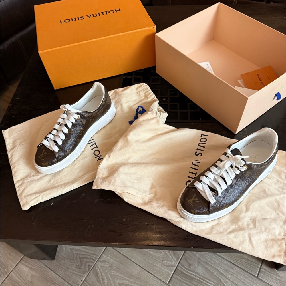 Louis Vuitton Authentic Women Brown and White Sneakers